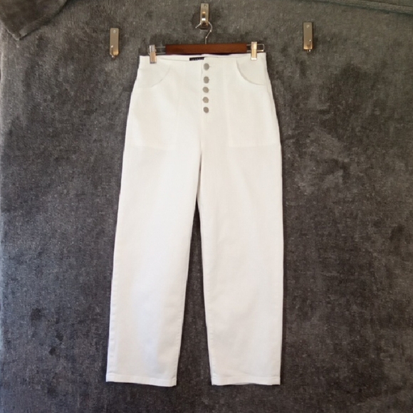 Veronica Beard Crosbie Crop Wide Cropped High Rise Pullover White Jeans Size 26 - Picture 1 of 12